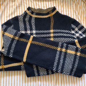 Ann Taylor Blue & Yellow Plaid Wool Jacquard Sweater